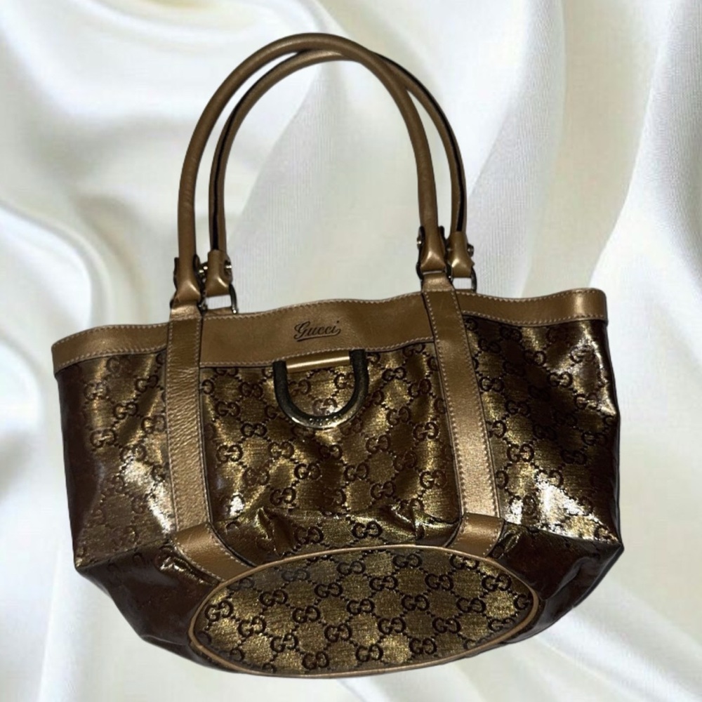 Gucci Brown and Gold Tote with Monogram Design